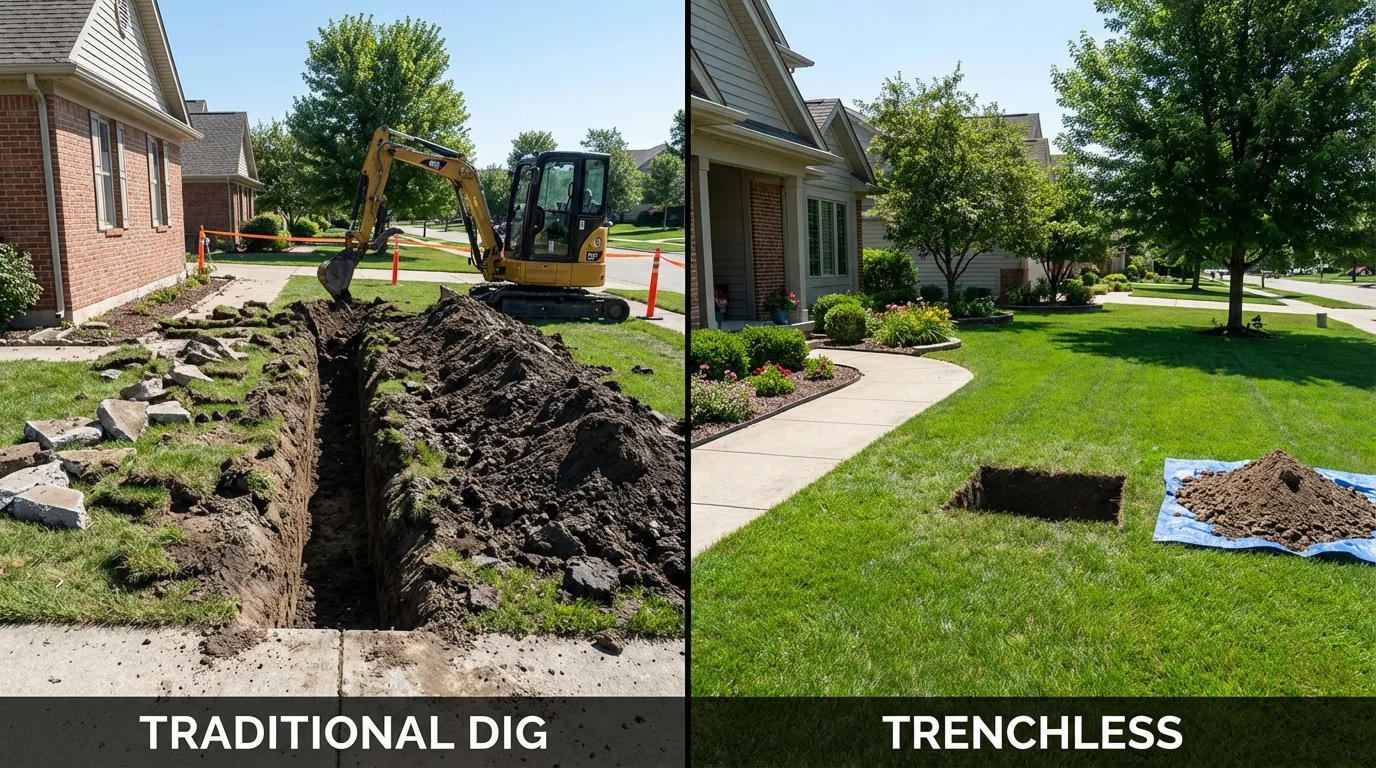 Trenchless sewer repair with minimal yard damage versus traditional excavation in Durant, MS
